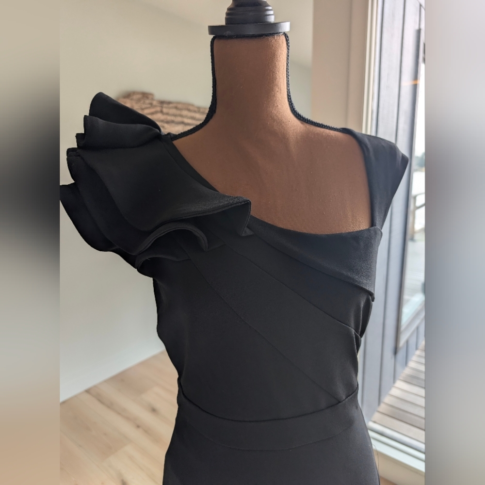 Chic Black Ruffle Shoulder Dress